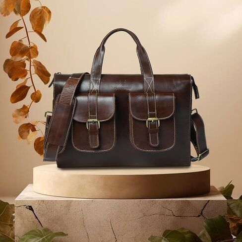Premium Leather Messenger Bag for Men Handmade Full Grain Briefcase with 14 Inch Laptop Compartment, Luxury Crossbody Shoulder Satchel for Office, Business & Travel in Saudi Arabia