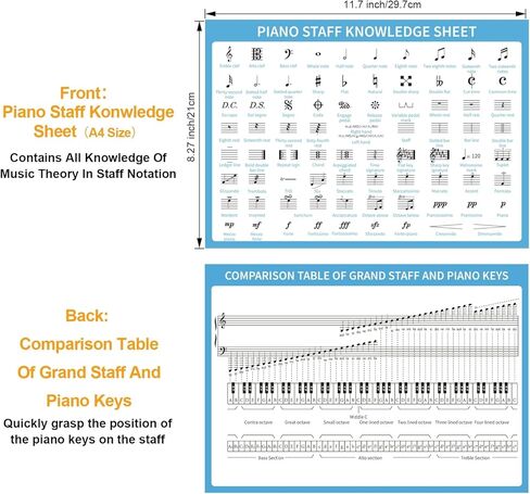 Piano Theory Chart and Large 25mm Music Theory Dice for Beginner Learner Learning Music, Educational Game for Quick Memorization & Fun Learning (4pcs Dice and Piano Theory Chart) in Saudi Arabia