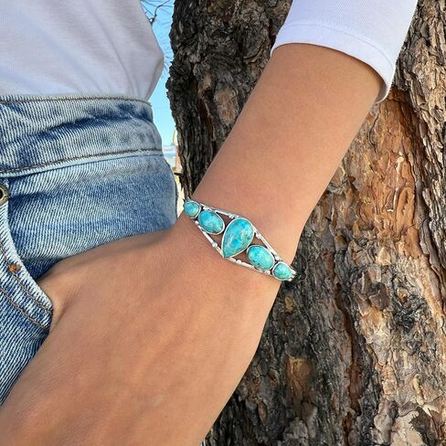 Turquoise Bracelet Sterling Silver 925 Genuine Turquoise Cuff Bracelet in Saudi Arabia
