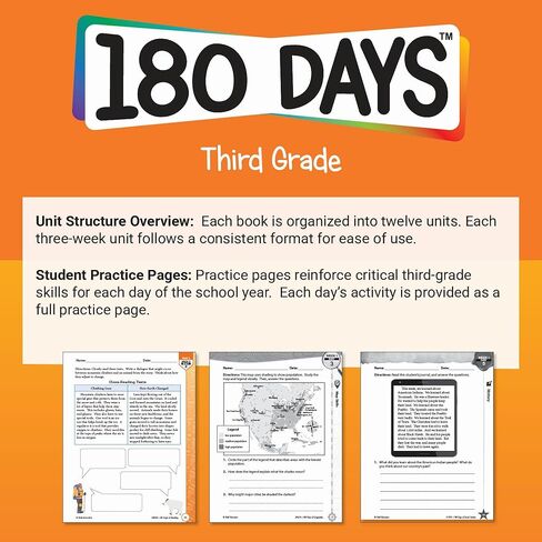 180 Days™ Writing for 3rd Grade Practice Workbook for Classroom and Home, Cool and Fun Practice Created by Teachers in Saudi Arabia