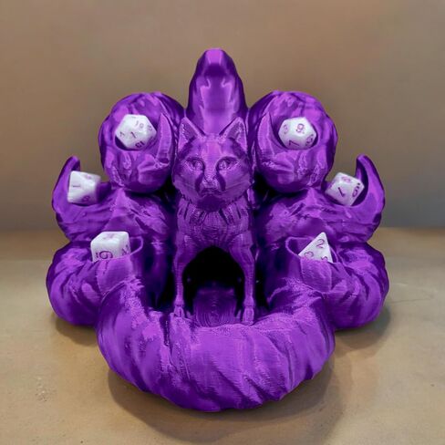 Kitsune Fox Dice Tower for RPG Enthusiasts, Perfect Dungeons and Dragons Accessory, Ideal DND, Wolf, Dog, D&D Dice Rolls & Gifts, War, Fantasy Gaming, Custom Tabletop Cyberpunk (Purple Silk) in Saudi Arabia