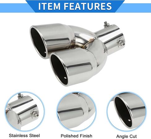 1 Pc Curved Slant Cut Dual Exhaust Tip 2.4" Inlet 6.2" Outlet 8.1" Length Tailpipe Universal Car Bolt on Stainless Steel Assorted Color Rear in Saudi Arabia