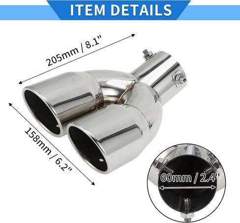1 Pc Curved Slant Cut Dual Exhaust Tip 2.4" Inlet 6.2" Outlet 8.1" Length Tailpipe Universal Car Bolt on Stainless Steel Assorted Color Rear in Saudi Arabia