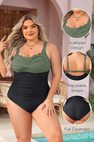 Aqua Eve Womens Plus Size One Piece Swimsuit- Tummy Control Bathing Suit Full Coverage Swimwear in Kuwait