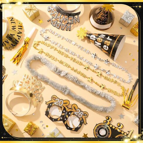 2026 New Years Eve Party Supplies Party Decoration Headband Tiara Glasses Cone Hat Blowouts Black Gold Favor in Saudi Arabia
