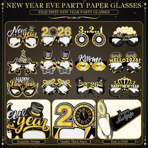 2026 New Years Eve Party Supplies Party Decoration Headband Tiara Glasses Cone Hat Blowouts Black Gold Favor in Saudi Arabia