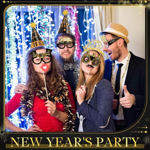 2026 New Years Eve Party Supplies Party Decoration Headband Tiara Glasses Cone Hat Blowouts Black Gold Favor in Saudi Arabia