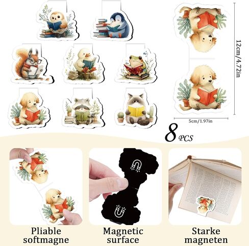 Cute Magnetic Bookmarks Gifts - 8 Pcs Funny Animal Reading Magnets Book Marks for Kids Fun Page Marker Clip for Women Book Lovers Student Teacher Bookish Reader School Birthday Accessories in Saudi Arabia