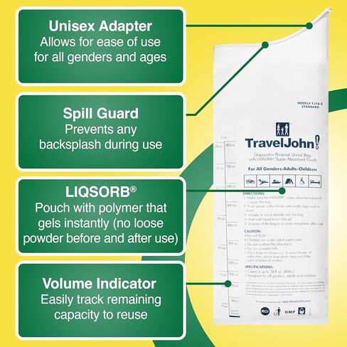 Disposable Urinal for All Genders, Adults, and Children (18 Pack) Designed for Emergencies, Travel, Camping, Car Rides, and more (TJ1A-C) in Saudi Arabia