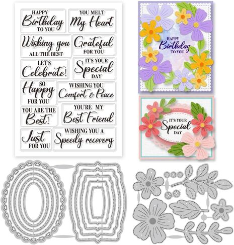 GLOBLELAND Greetings Clear Stamps and Flowers Plants Tags Cutting Dies Set for DIY Scrapbooking Cards Making Decorative Photo Album Notebook in Saudi Arabia