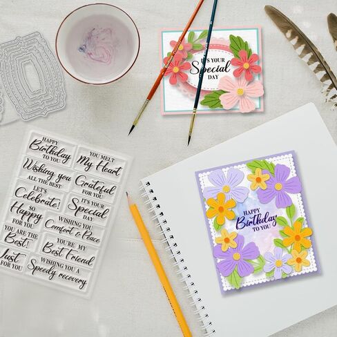 GLOBLELAND Greetings Clear Stamps and Flowers Plants Tags Cutting Dies Set for DIY Scrapbooking Cards Making Decorative Photo Album Notebook in Saudi Arabia