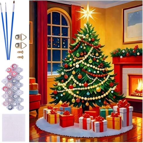 ACIOPPL Christmas Tree Paint by Numbers for Adults Beginner Winter Easy Paint by Number Kits on Canvas Xmas Tree Oil Painting Canvas Acrylic DIY Xmas Oil Painting for Gift Home Wall Decor 16 x 20 Inch in Saudi Arabia