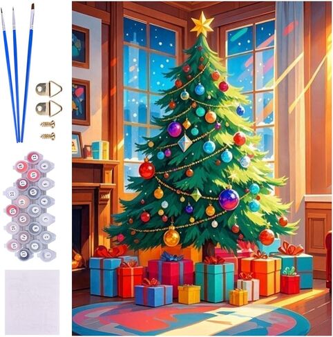 ACIOPPL Christmas Tree Paint by Numbers for Adults Beginner Winter Easy Paint by Number Kits on Canvas Xmas Tree Oil Painting Canvas Acrylic DIY Xmas Oil Painting for Gift Home Wall Decor 16 x 20 Inch in Saudi Arabia