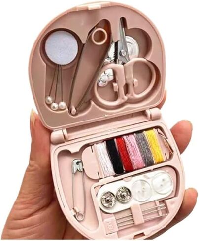 Mini Travel Sewing Kit 1-Pack, Portable Emergency Repair Kit with Threads/Scissors/Needles in Pink Plastic Box, Beginner Friendly DIY Supplies for Home, Hotel, Office, Student & Sewers in Kuwait