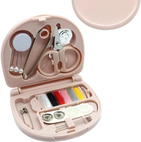 Mini Travel Sewing Kit 1-Pack, Portable Emergency Repair Kit with Threads/Scissors/Needles in Pink Plastic Box, Beginner Friendly DIY Supplies for Home, Hotel, Office, Student & Sewers in Kuwait