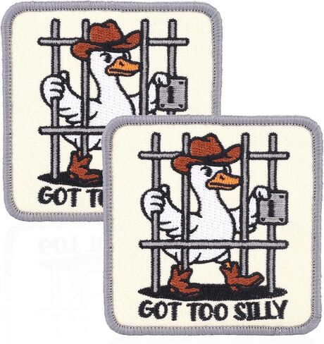 2pcs Got Too Silly Goose Patch, 3 Inch Funny Ironing On Patches Embroidered Cartoon Applique Silly Goose Sew on Applique for Clothing Bags Backpacks Jeans Hats in Kuwait