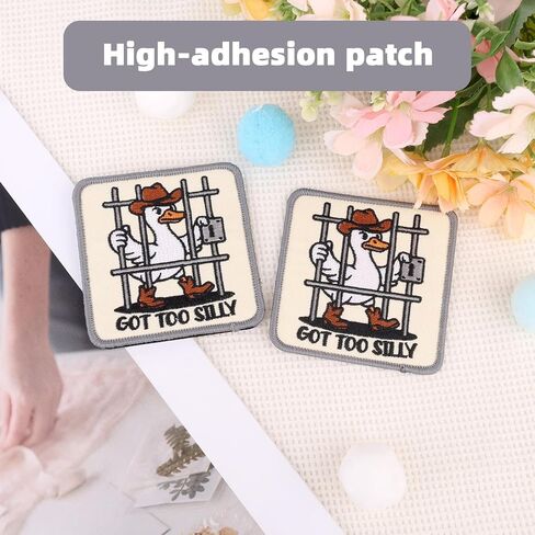 2pcs Got Too Silly Goose Patch, 3 Inch Funny Ironing On Patches Embroidered Cartoon Applique Silly Goose Sew on Applique for Clothing Bags Backpacks Jeans Hats in Kuwait