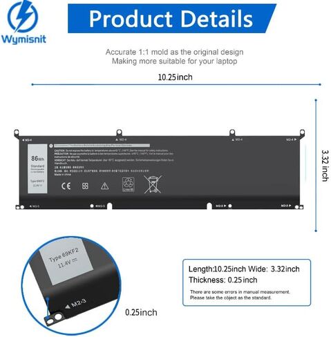 86Wh 69KF2 Laptop Battery for Dell G7 15 7500 G15 5510 5511 5515 5520 5521 XPS 15 9500 9510 9520 9530 Precision 5550 5560 5570 Alienware M15 M17 R3 R4 Inspiron 7510 7610 7620 P87F P91F P45E 8FCTC in Kuwait