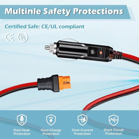 كابل شحن السيارة XT60i 12AWG 20 أمبير، قابس ولاعة سجائر 12 فولت 24 فولت إلى سلك XT60i لمحطات الطاقة ومولدات الطاقة الشمسية (10 أقدام) in Kuwait