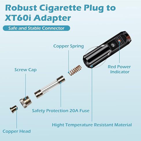 كابل شحن السيارة XT60i 12AWG 20 أمبير، قابس ولاعة سجائر 12 فولت 24 فولت إلى سلك XT60i لمحطات الطاقة ومولدات الطاقة الشمسية (10 أقدام) in Kuwait