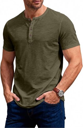 JEMITOP Men's Stretchy Short Sleeve Slim Fit Henley T-Shirt Casual Cotton 4 Buttons Tee Shirts in Kuwait