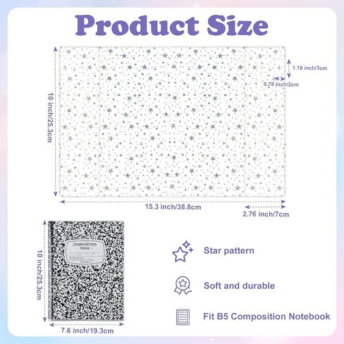 2 Pcs Composition Notebook Cover Clear 15.3 x 10 in Glitter Star Book Cover With Pen Holder Transparent PVC Jelly Notebook Cover Waterproof Plastic Protector for Office Home Journal Notebooks in Saudi Arabia