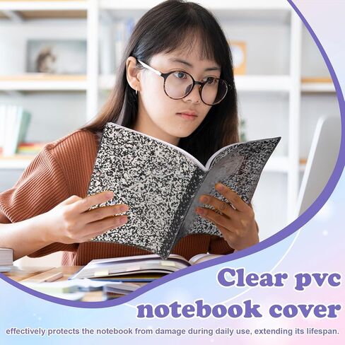 2 Pcs Composition Notebook Cover Clear 15.3 x 10 in Glitter Star Book Cover With Pen Holder Transparent PVC Jelly Notebook Cover Waterproof Plastic Protector for Office Home Journal Notebooks in Saudi Arabia