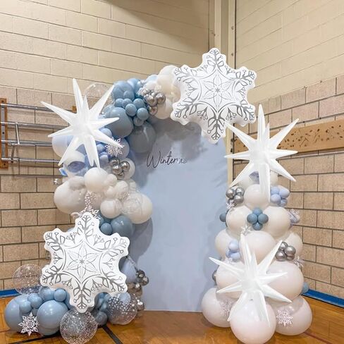 Blue White Christmas Balloon Arch Garland Kit 115Pcs Light Blue Pearl White and Transparent Xmas Balloons, White Snowflake Explosion Star Balloon for Winter Wonderland Holiday Christmas Decor in Kuwait