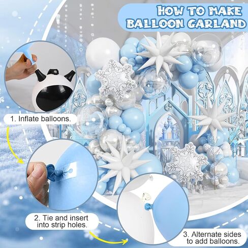 Blue White Christmas Balloon Arch Garland Kit 115Pcs Light Blue Pearl White and Transparent Xmas Balloons, White Snowflake Explosion Star Balloon for Winter Wonderland Holiday Christmas Decor in Kuwait