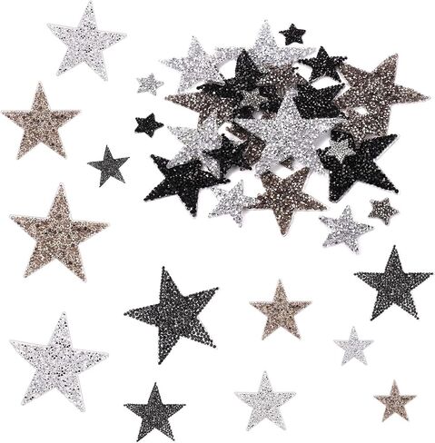 24pcs Star Iron-On Applique, Small Silver Star Sequin Iron-On Rhinestone Sew On Star Applique Patch for Clothing Jeans Hat Shoe Bag Repair Decoration Accessories 0.79/1.58/2.36/3.15inch (2/4/6/8cm) in Saudi Arabia