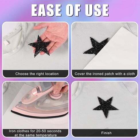 24pcs Star Iron-On Applique, Small Silver Star Sequin Iron-On Rhinestone Sew On Star Applique Patch for Clothing Jeans Hat Shoe Bag Repair Decoration Accessories 0.79/1.58/2.36/3.15inch (2/4/6/8cm) in Saudi Arabia