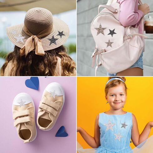 24pcs Star Iron-On Applique, Small Silver Star Sequin Iron-On Rhinestone Sew On Star Applique Patch for Clothing Jeans Hat Shoe Bag Repair Decoration Accessories 0.79/1.58/2.36/3.15inch (2/4/6/8cm) in Saudi Arabia