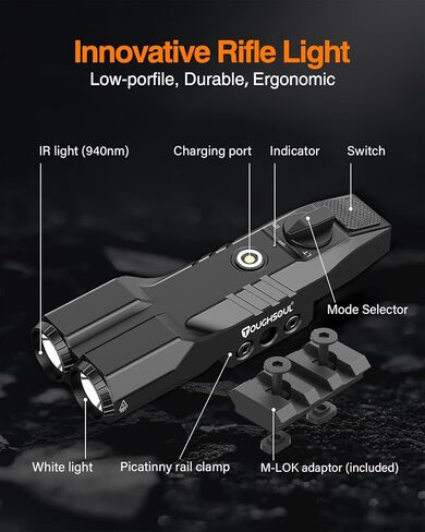 TOUGHSOUL Mlok Picatinny Mounted Tactical Flashlight Green Laser 940nm IR Illuminator Flashlight IR Laser 4 in 1 Combo, Low Profile Rechargeable Light for Rifle in Saudi Arabia
