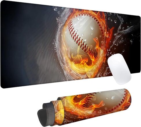 Fire & Ice Baseball Gaming Mouse Pad, Office Desk Mat, Anti-Slip Rubber Base Cool Aesthetic Mouse Pads for Computer Laptop Keyboard School Home Desktop Gamer Home Accessories Decor 31.5" x 11.8" in Saudi Arabia