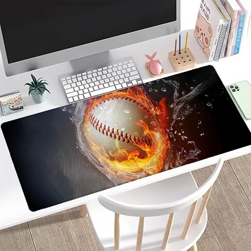 Fire & Ice Baseball Gaming Mouse Pad, Office Desk Mat, Anti-Slip Rubber Base Cool Aesthetic Mouse Pads for Computer Laptop Keyboard School Home Desktop Gamer Home Accessories Decor 31.5" x 11.8" in Saudi Arabia