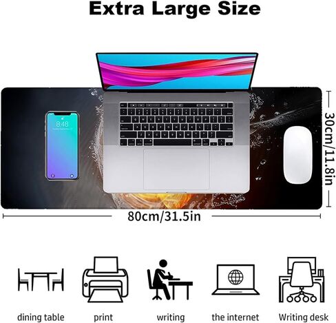 Fire & Ice Baseball Gaming Mouse Pad, Office Desk Mat, Anti-Slip Rubber Base Cool Aesthetic Mouse Pads for Computer Laptop Keyboard School Home Desktop Gamer Home Accessories Decor 31.5" x 11.8" in Saudi Arabia