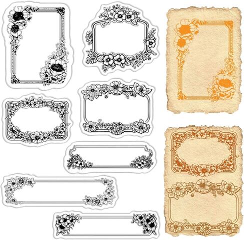 Frame Rubber Stamps Label Clear Stamps Retro Flower Frames Vintage Transparent Stamp Seals Sheets for DIY Making Handmade Journaling Card Scrapbooking Photo Album Notebook Decorations in Saudi Arabia