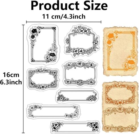 Frame Rubber Stamps Label Clear Stamps Retro Flower Frames Vintage Transparent Stamp Seals Sheets for DIY Making Handmade Journaling Card Scrapbooking Photo Album Notebook Decorations in Saudi Arabia