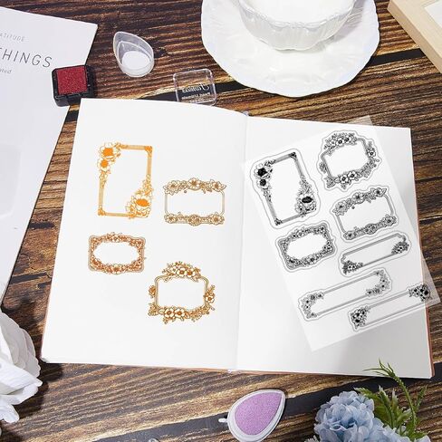 Frame Rubber Stamps Label Clear Stamps Retro Flower Frames Vintage Transparent Stamp Seals Sheets for DIY Making Handmade Journaling Card Scrapbooking Photo Album Notebook Decorations in Saudi Arabia