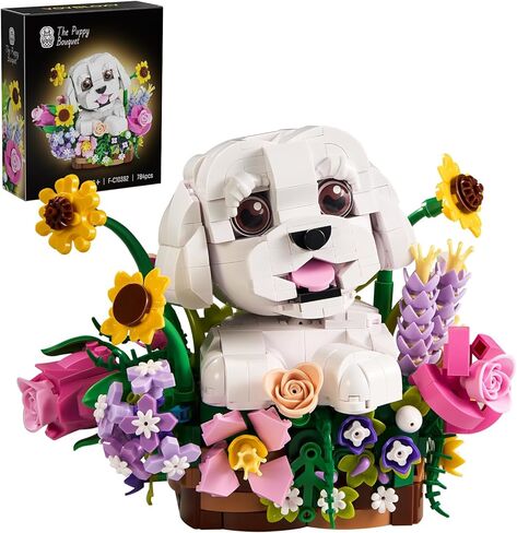 Adorable Dogs Bouquet Succulent Building Blocks,Compatible with Lego Adorable Dogs Artificial Flowers Bonsai,Creative Plants and Animals Decoration Building Toy,Gift for Adults Kids in Saudi Arabia