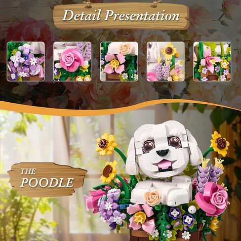 Adorable Dogs Bouquet Succulent Building Blocks,Compatible with Lego Adorable Dogs Artificial Flowers Bonsai,Creative Plants and Animals Decoration Building Toy,Gift for Adults Kids in Saudi Arabia