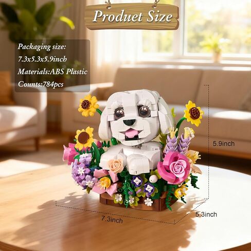 Adorable Dogs Bouquet Succulent Building Blocks,Compatible with Lego Adorable Dogs Artificial Flowers Bonsai,Creative Plants and Animals Decoration Building Toy,Gift for Adults Kids in Saudi Arabia
