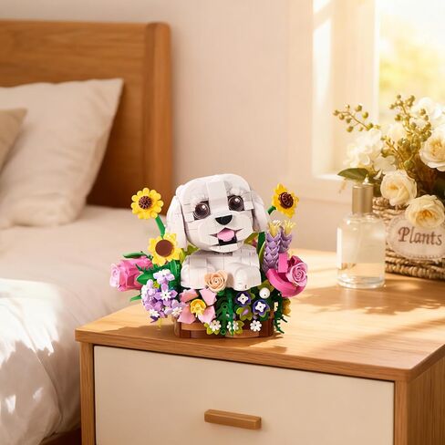 Adorable Dogs Bouquet Succulent Building Blocks,Compatible with Lego Adorable Dogs Artificial Flowers Bonsai,Creative Plants and Animals Decoration Building Toy,Gift for Adults Kids in Saudi Arabia