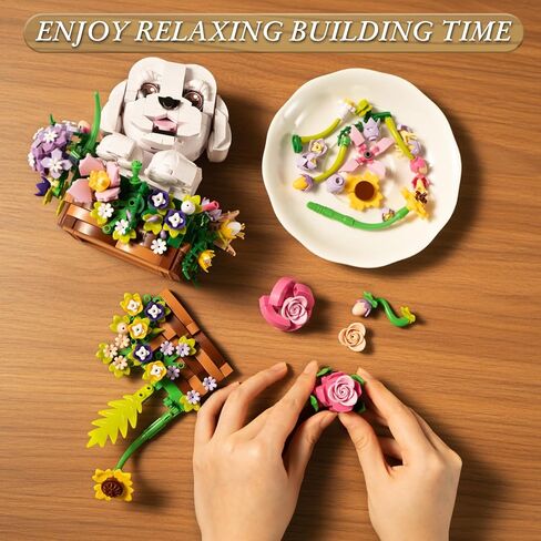 Adorable Dogs Bouquet Succulent Building Blocks,Compatible with Lego Adorable Dogs Artificial Flowers Bonsai,Creative Plants and Animals Decoration Building Toy,Gift for Adults Kids in Saudi Arabia