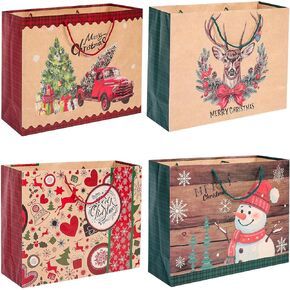 12 كيسًا ورقيًا كبيرًا جدًا لهدايا عيد الميلاد بمقابض - 4 تصميمات مجموعة أكياس كبيرة الحجم لتغليف هدايا عيد الميلاد الرائعة in Kuwait