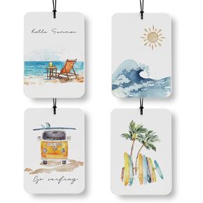 Blue Coastal Beach Car Air Freshener 4 Pcs, Retro Ocean Surfboard Wave Coconut tree Beachy Air Freshener Hanging Decor for Cars Closet Drawer Books Accessories Gifts in Saudi Arabia