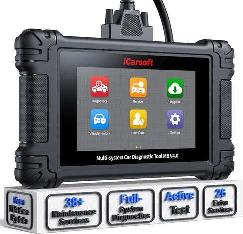 أداة تشخيص ثنائية الاتجاه iCarsoft MB V4.0 لسيارة Mercedes-Benz/Sprinter/Smart وعلامتين تجاريتين إضافيتين 38 إعادة ضبط + 26 خدمة إضافية، 10 أوضاع OBD2، اختبار بطارية الماسح الضوئي للنظام بالكامل/بيانات حية 4 في 1/VIN تلقائي in Saudi Arabia