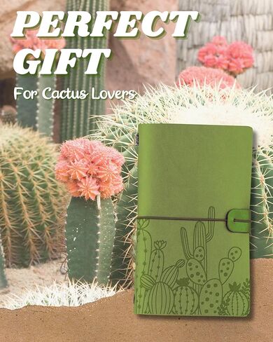 هدايا الصبار من إينوبيتا للنساء والرجال، هدايا تحت عنوان الصبار لمحبي الصبار، دفتر ملاحظات قابل لإعادة التعبئة من الجلد النباتي المنقوش على الوجهين، دفتر رسم، مذكرات سفر، 7 × 5 بوصات لعيد الميلاد - أخضر in Kuwait