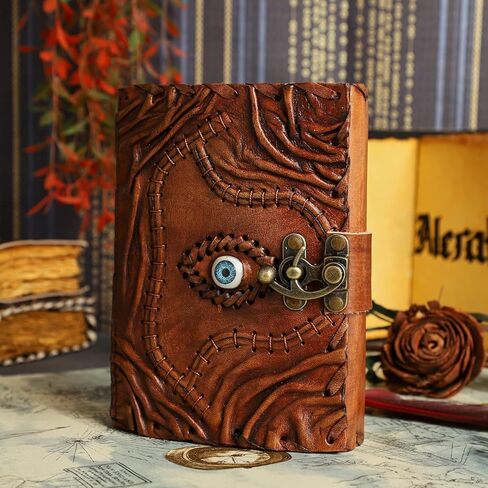 Hocus Pocus Embossed Leather Journal - Brown Vintage Spell Book Style Notebook for Writing, Sketching, and Halloween Decor (Brown, 7x5 inch) in Saudi Arabia