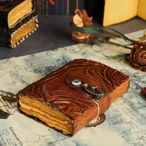Hocus Pocus Embossed Leather Journal - Brown Vintage Spell Book Style Notebook for Writing, Sketching, and Halloween Decor (Brown, 7x5 inch) in Saudi Arabia